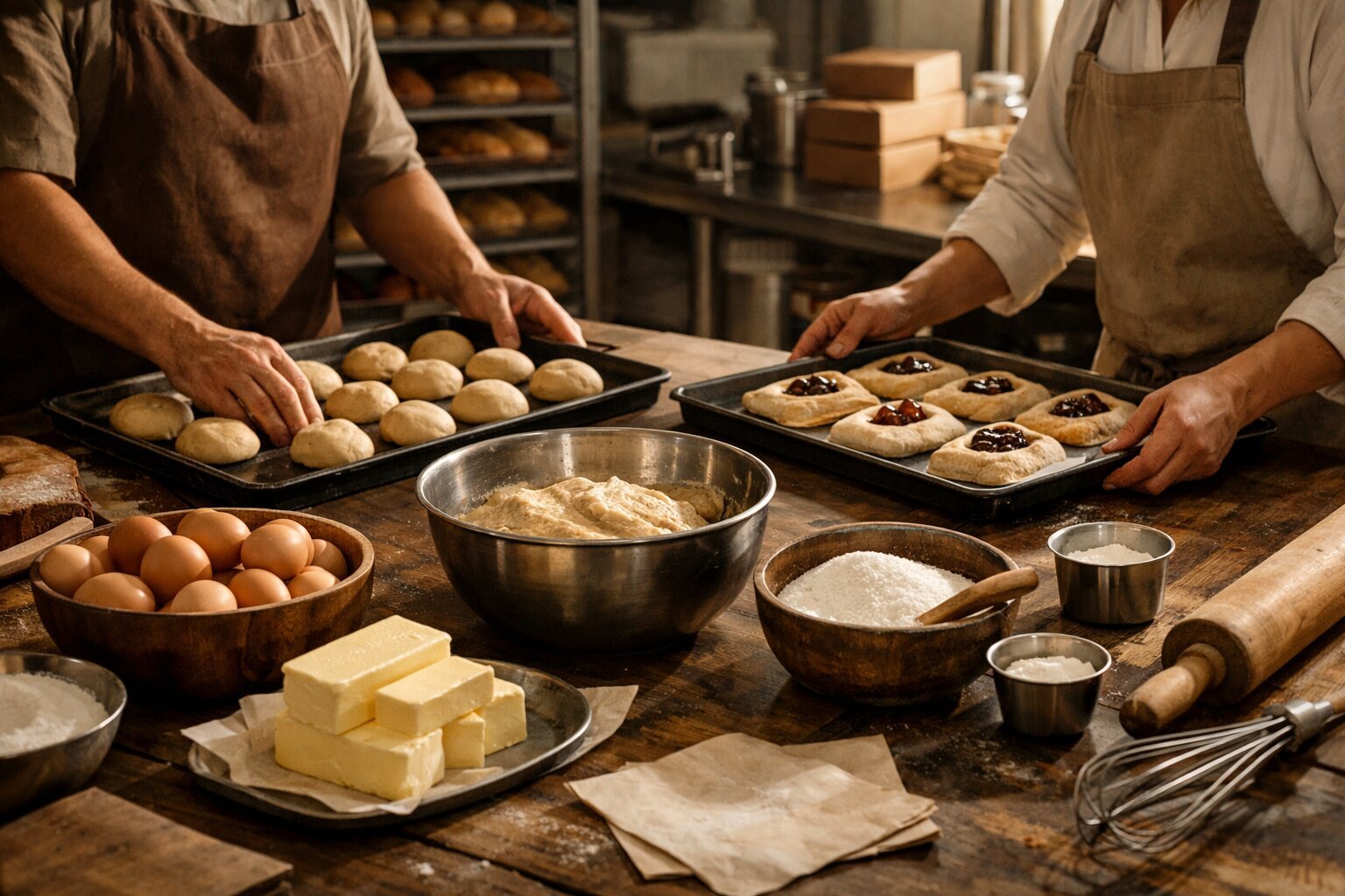 Ingredientes, herramientas y materiales para una operación panadera ordenada